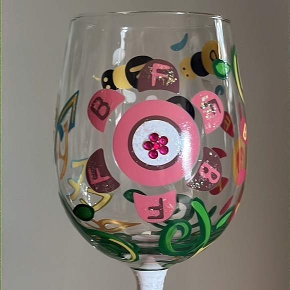 Brand New Lolita "BFF" 15 oz. Hand Painted Wine Glass Best Friends Colorful Gift - Picture 12 of 16